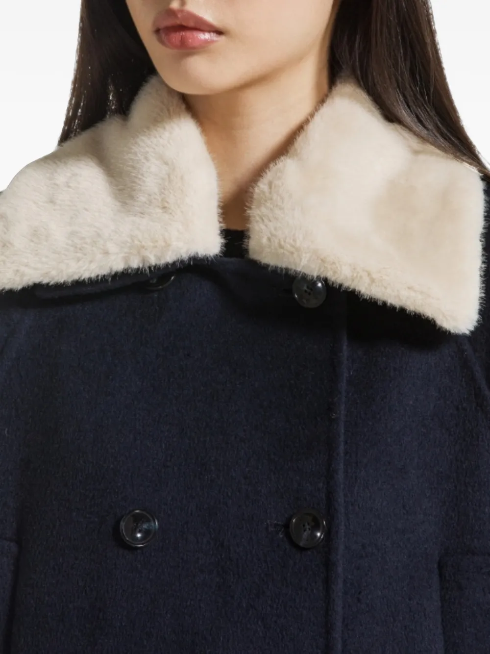 Seventy faux-fur collar double-breasted coat Blauw