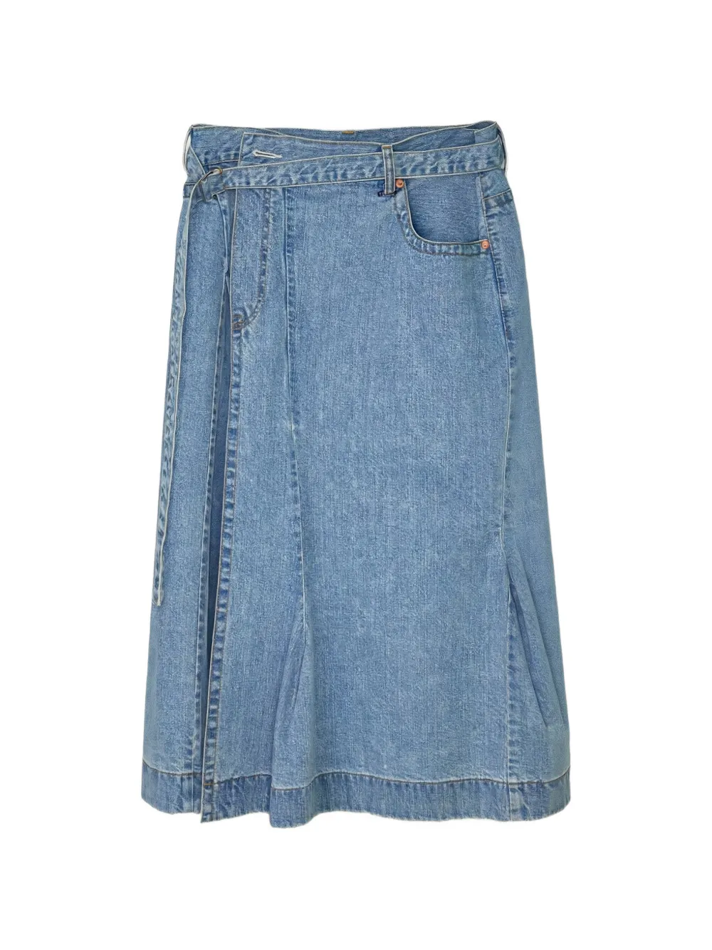 sacai belt-loop asymmetric midi skirt