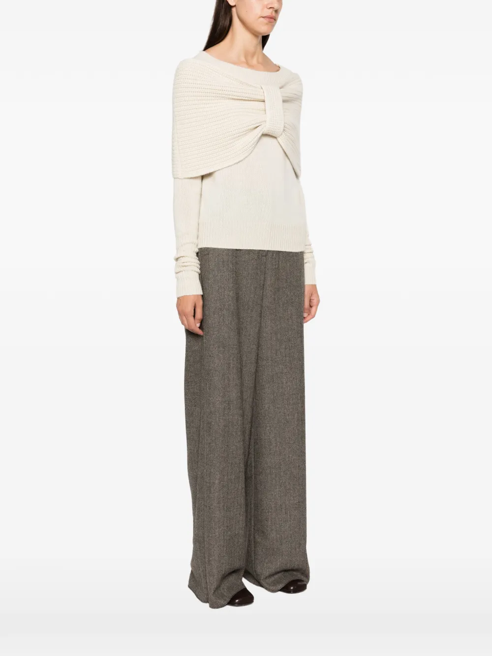 Ermanno Scervino Ribgebreide trui met strikdetail Beige