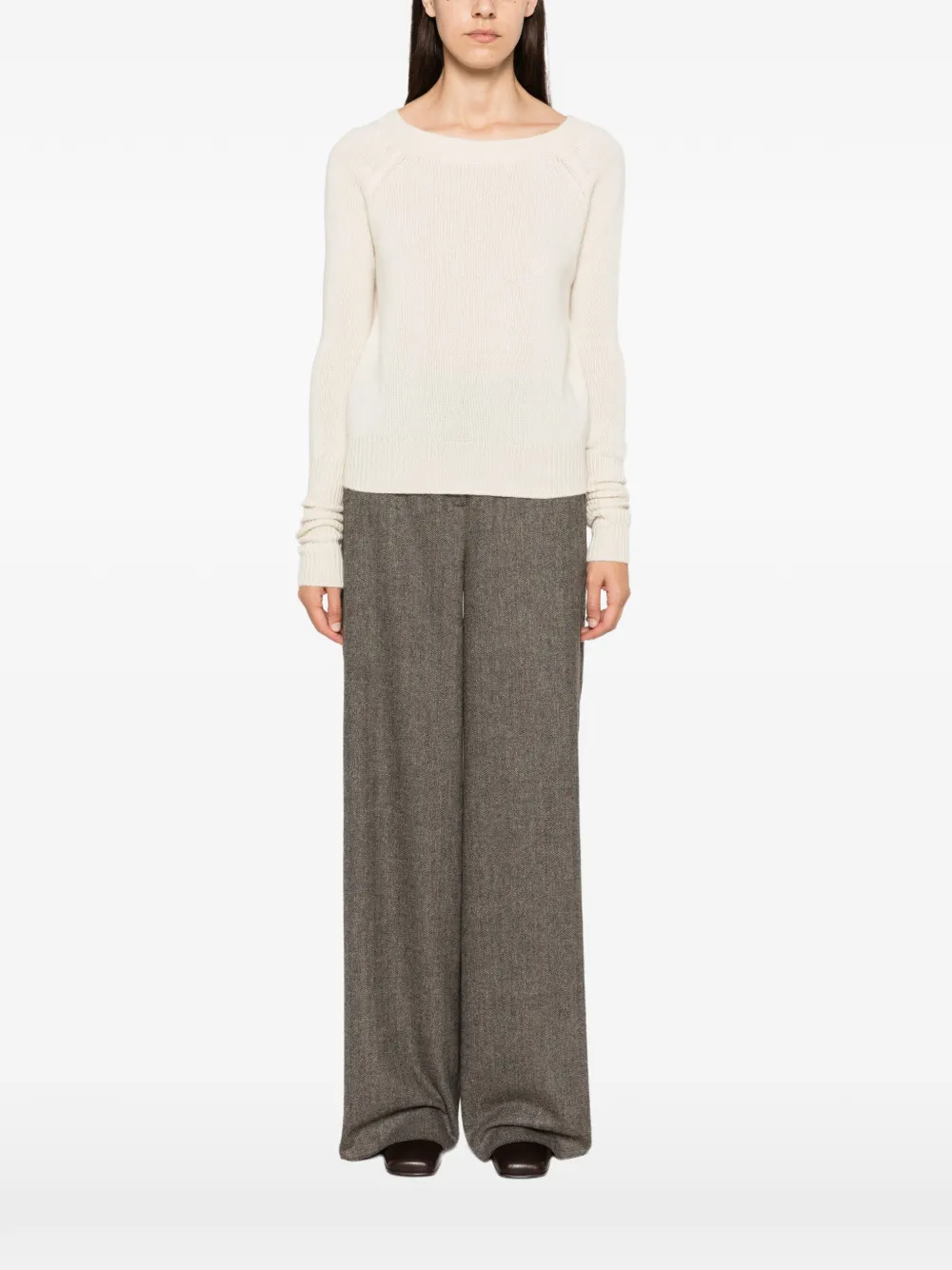 Ermanno Scervino Ribgebreide trui met strikdetail Beige