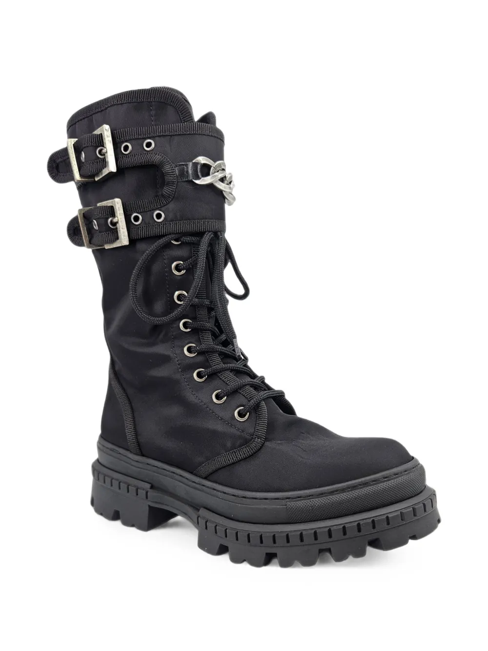 Madison Maison chain-detail buckled combat boots Zwart