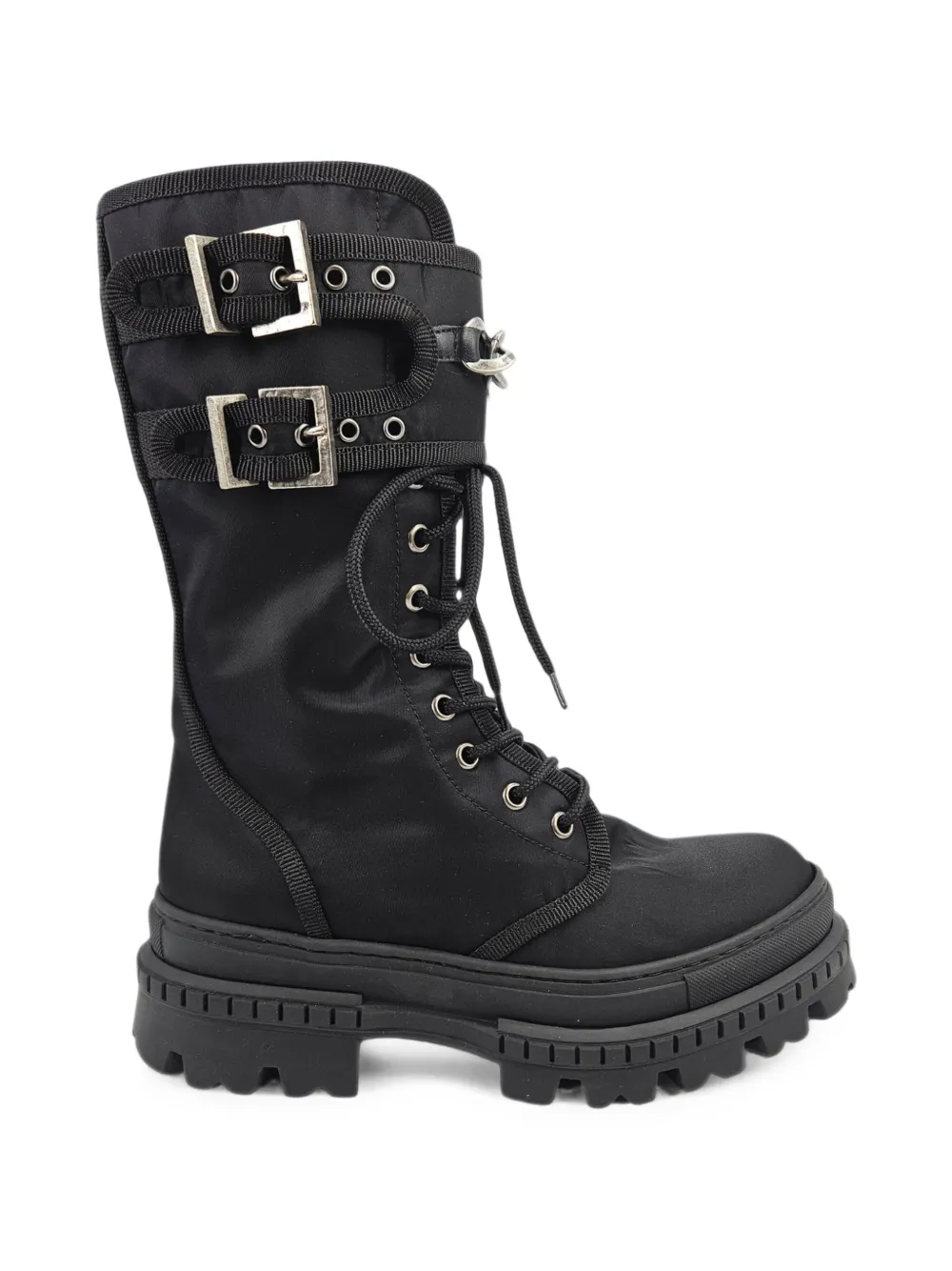 Madison Maison chain-detail buckled combat boots Zwart