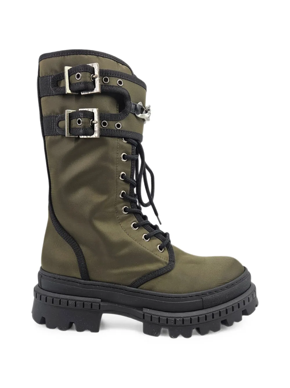 Madison Maison chain-detail buckled combat boots Groen