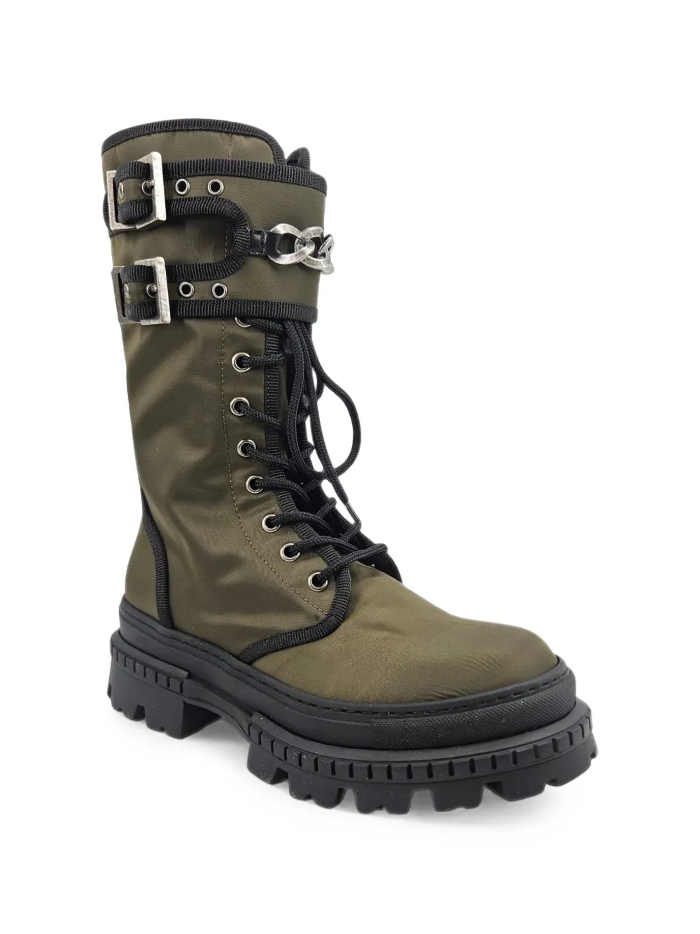 Madison Maison chain-detail buckled combat boots Groen