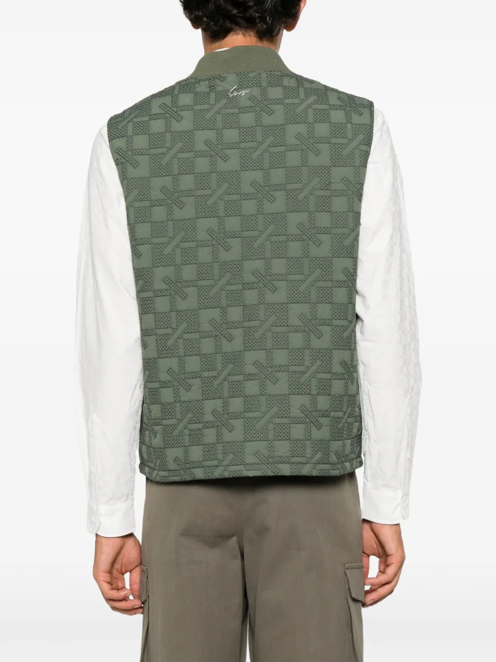 Kenzo Geometrisch gewatteerde bodywarmer met rits Groen