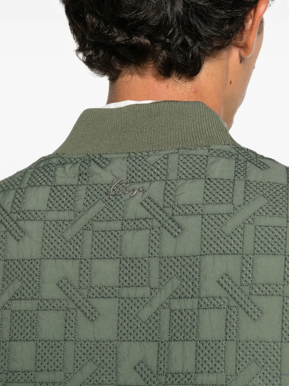 Kenzo Geometrisch gewatteerde bodywarmer met rits Groen