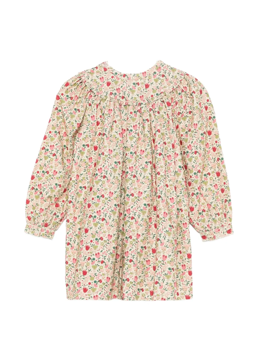 Bonpoint Jurk met bloemenprint en ruches Beige