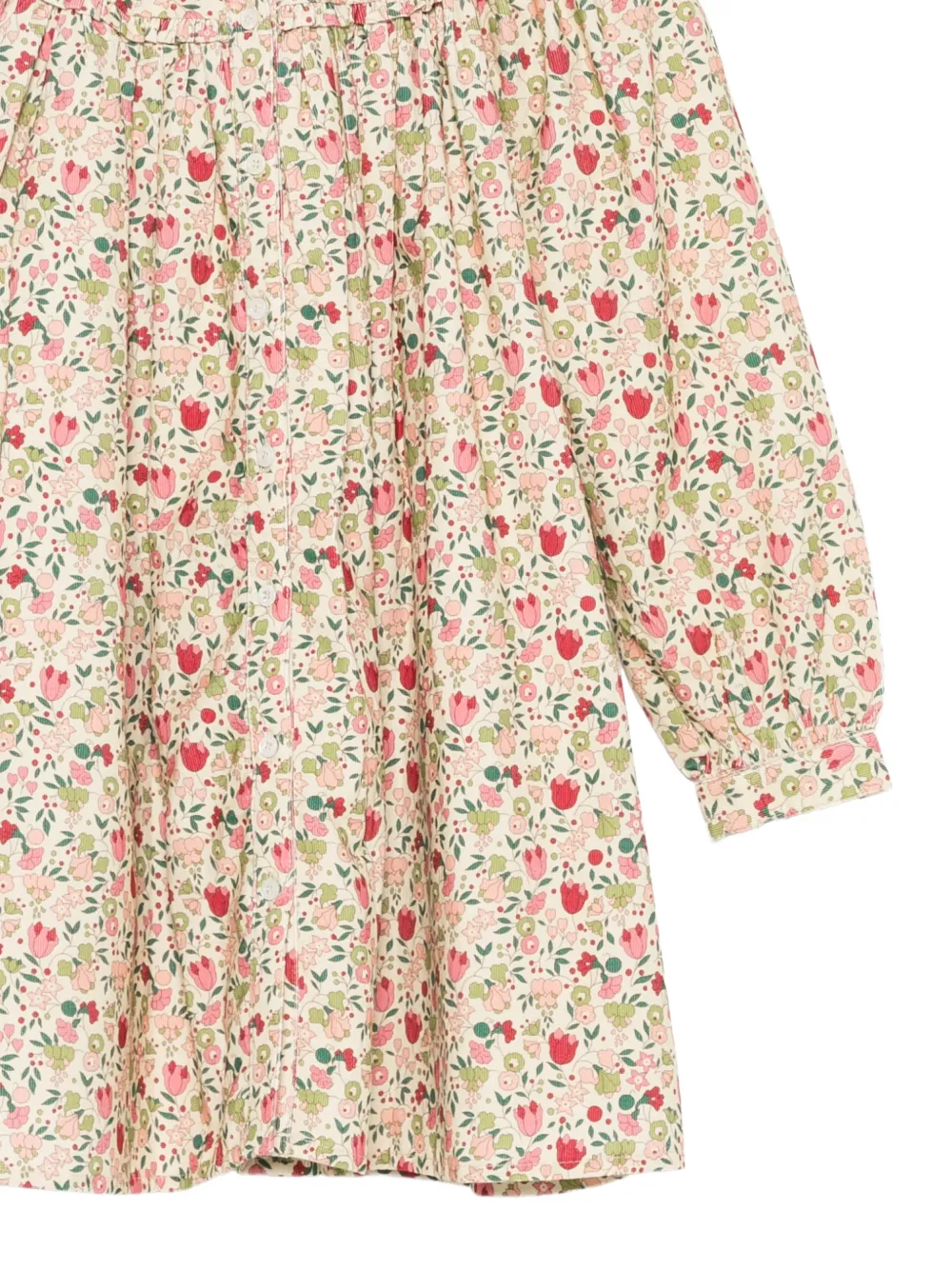 Bonpoint Jurk met bloemenprint en ruches Beige