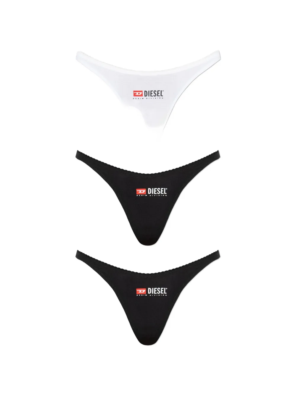 Diesel Three-pack Of Stretch Cotton Thongs With Logo In Black