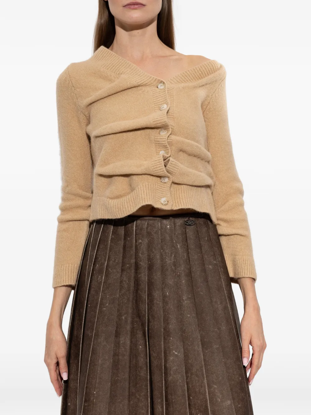 Diesel Cropped gebreid vest met gekreukt effect Beige
