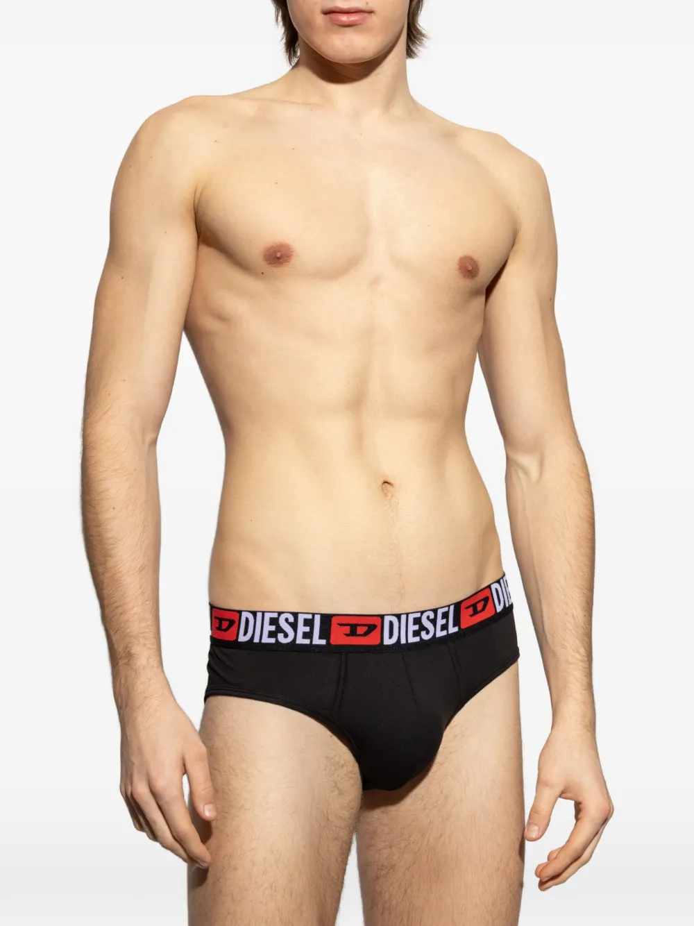 Diesel Three-pack Of Solid-colour Briefs In 블랙