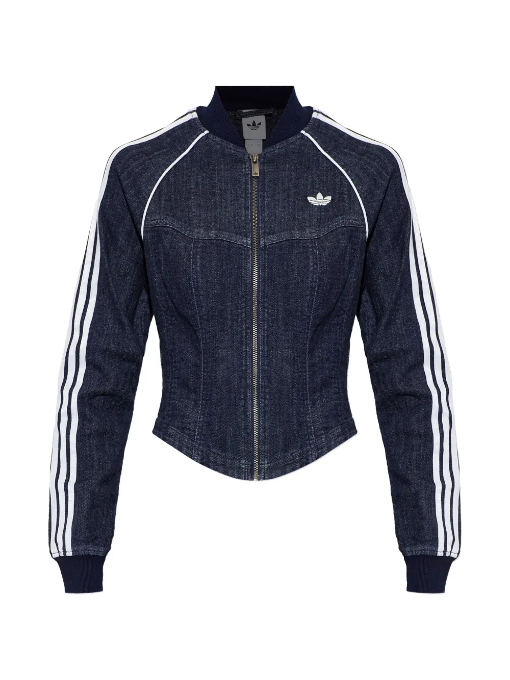 Adidas Originals Superstar Corset Side-stripe Denim Jacket In 블루