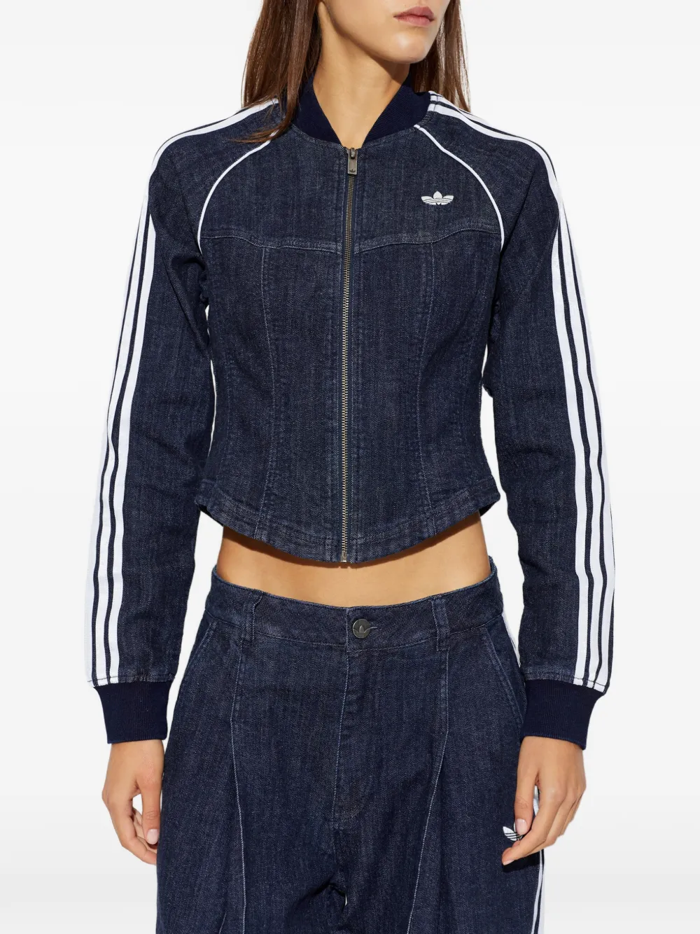 adidas Superstar Corset side-stripe denim jacket Blauw