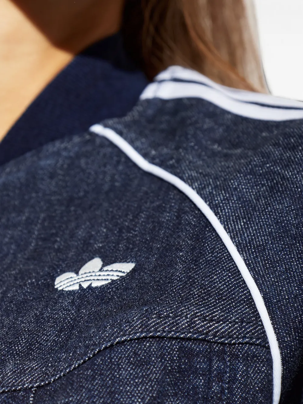 adidas Superstar Corset side-stripe denim jacket Blauw