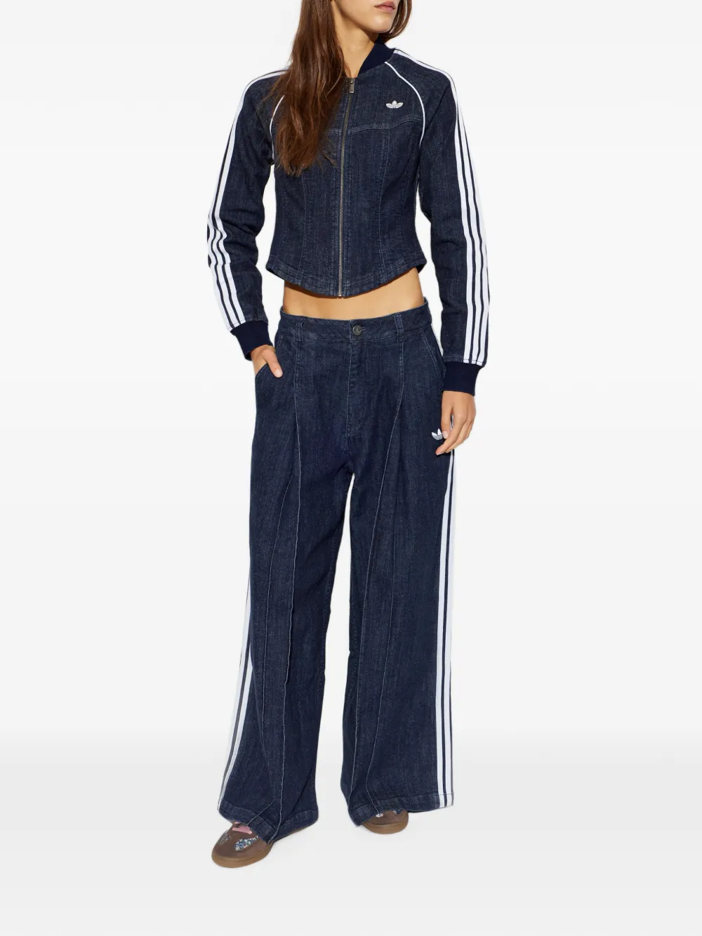 adidas Superstar Corset side-stripe denim jacket Blauw