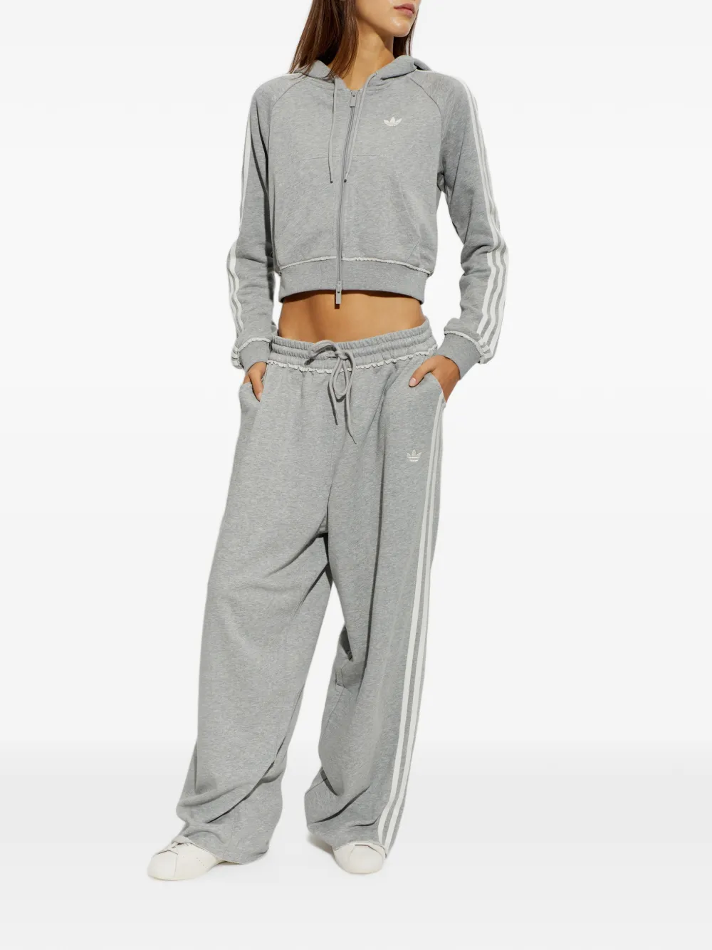 adidas logo-embroidered wide-leg track pants Grijs