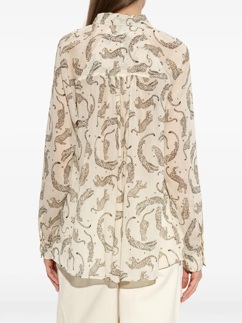 Forte Blouse met gestrikte hals en dierenpatroon Beige
