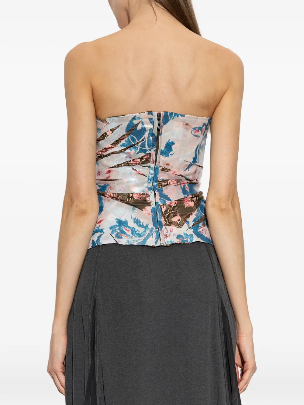 Diesel T-Laxe gerafelde top met bloemen-print Blauw