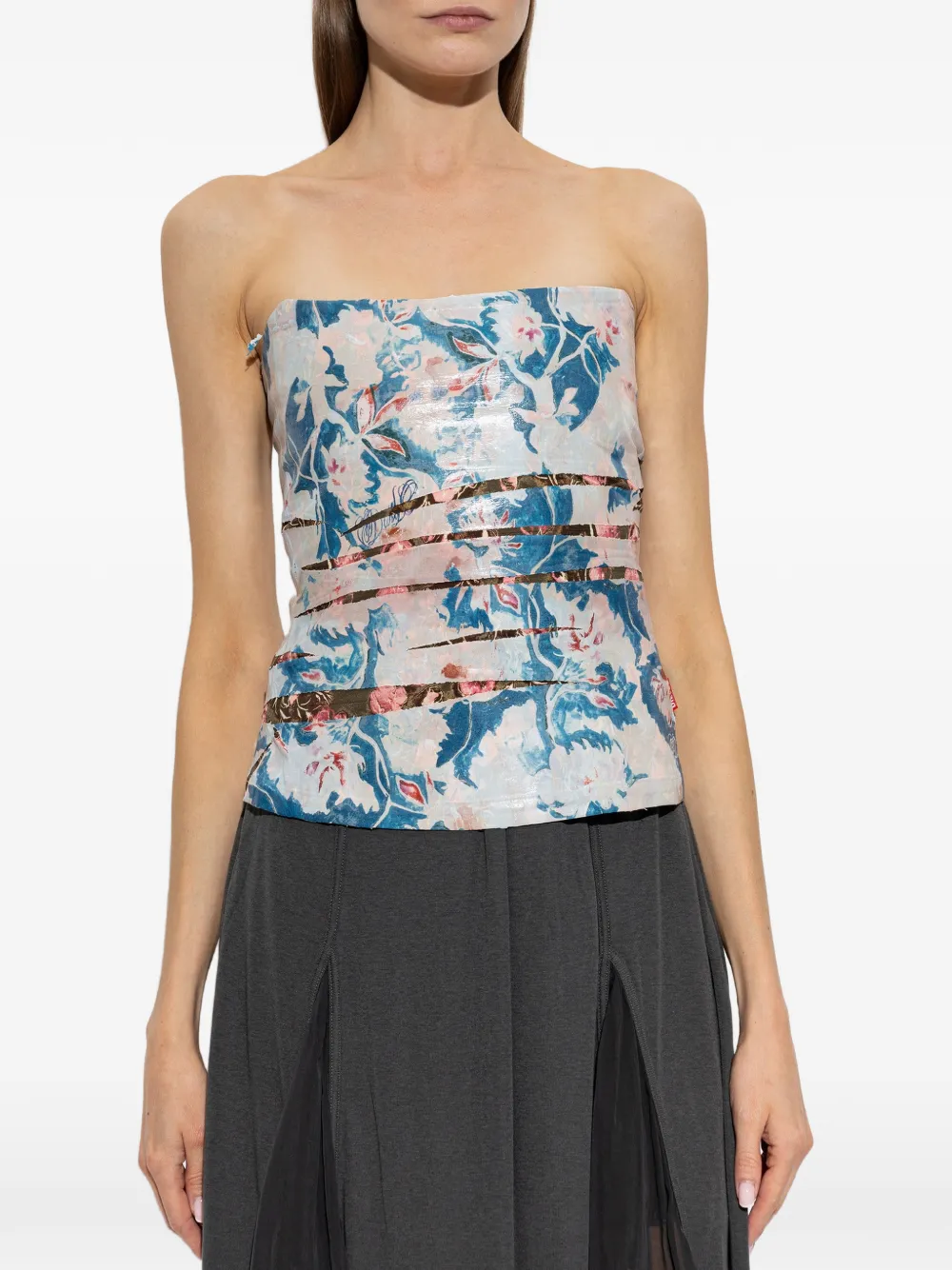 Diesel T-Laxe gerafelde top met bloemen-print Blauw