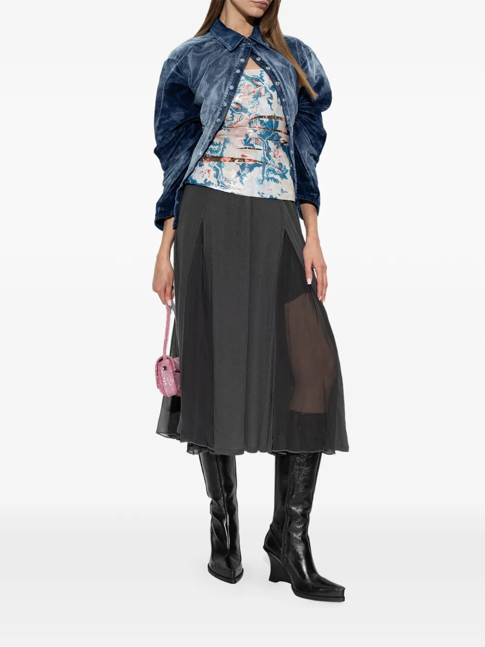 Diesel T-Laxe gerafelde top met bloemen-print Blauw