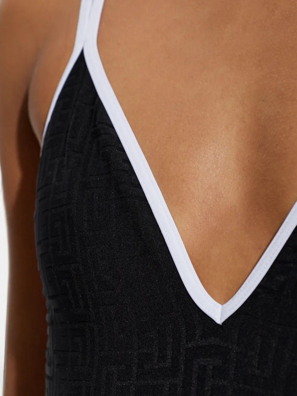 Balmain Monogram-pattern Cross-strap Swimsuit In 블랙