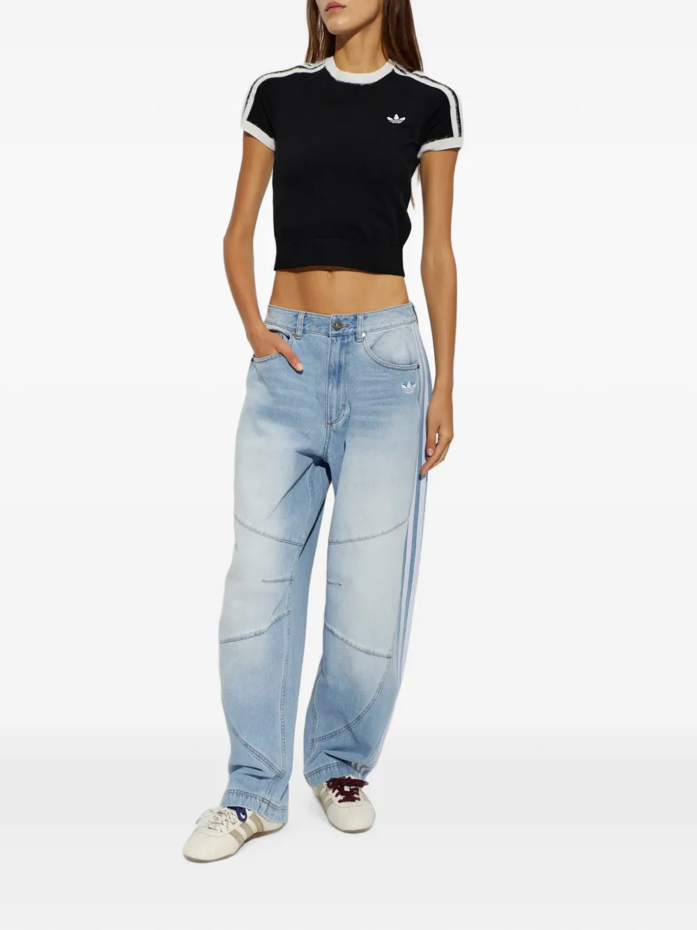 adidas side-stripe tapered jeans Blauw