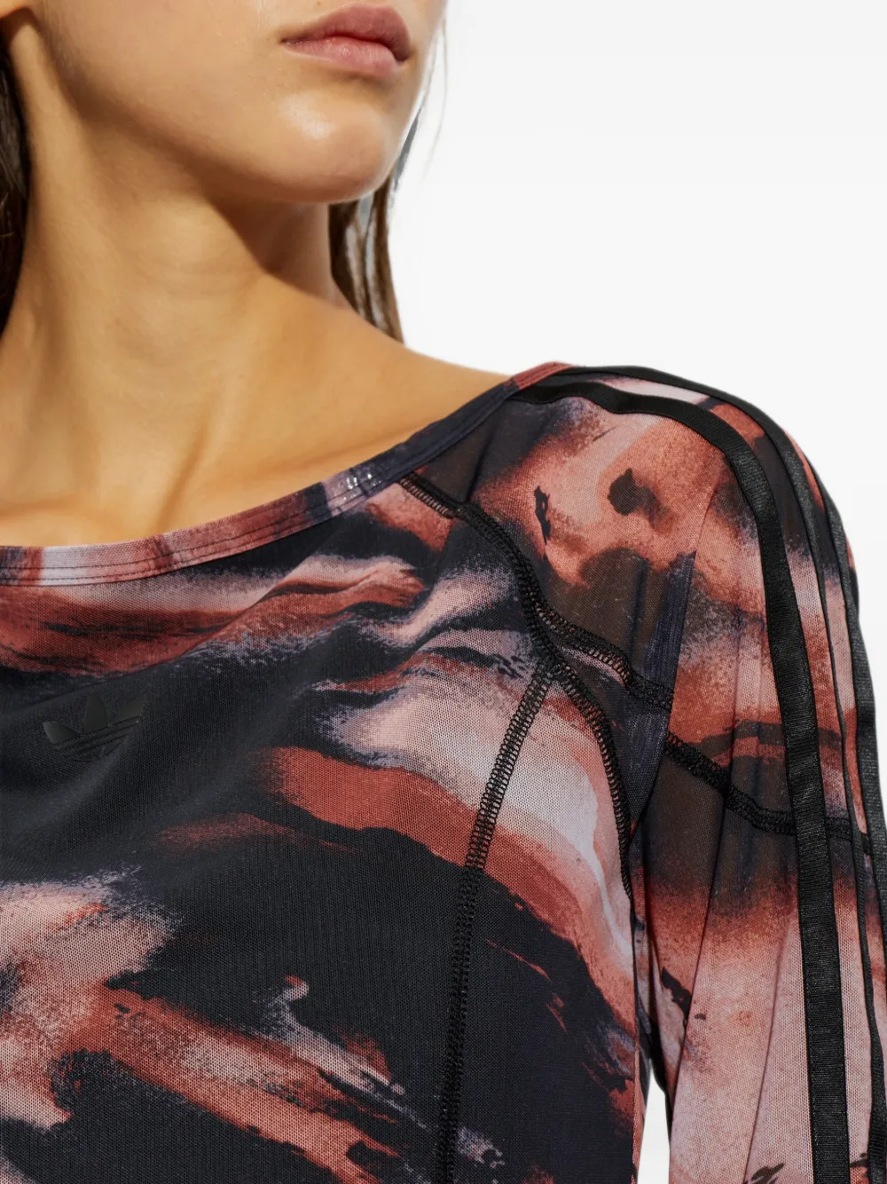 adidas abstract-print long-sleeve mini dress Zwart