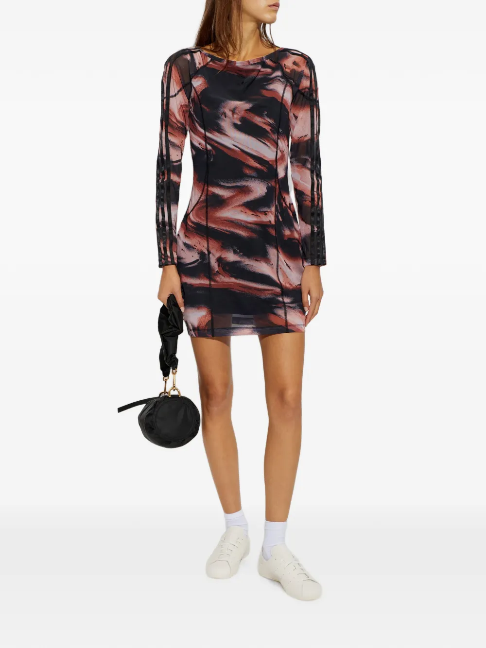 adidas abstract-print long-sleeve mini dress Zwart