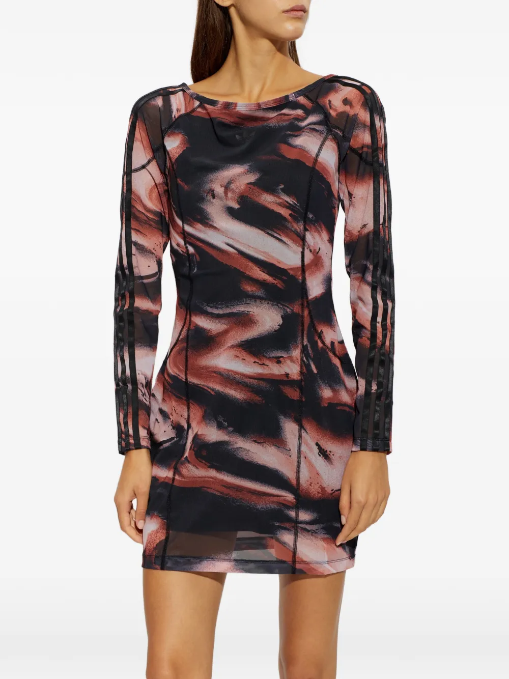 adidas abstract-print long-sleeve mini dress Zwart