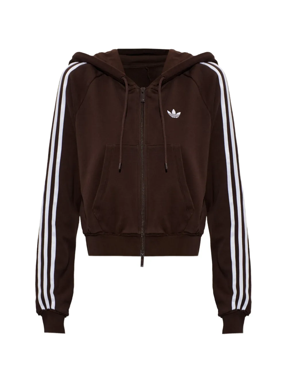 Adidas Originals Logo-embroidered Side-stripe Hoodie In 브라운