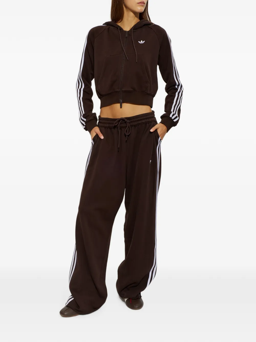 adidas logo-embroidered side-stripe hoodie Bruin