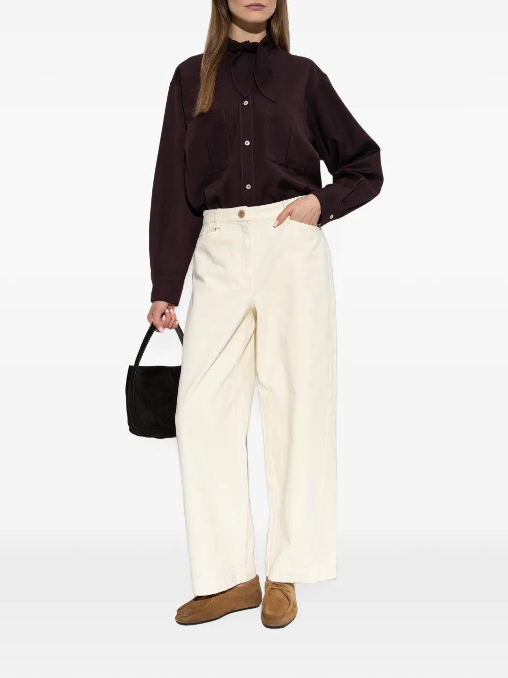 Forte Blouse met opgestikte zak en gestrikte hals Rood