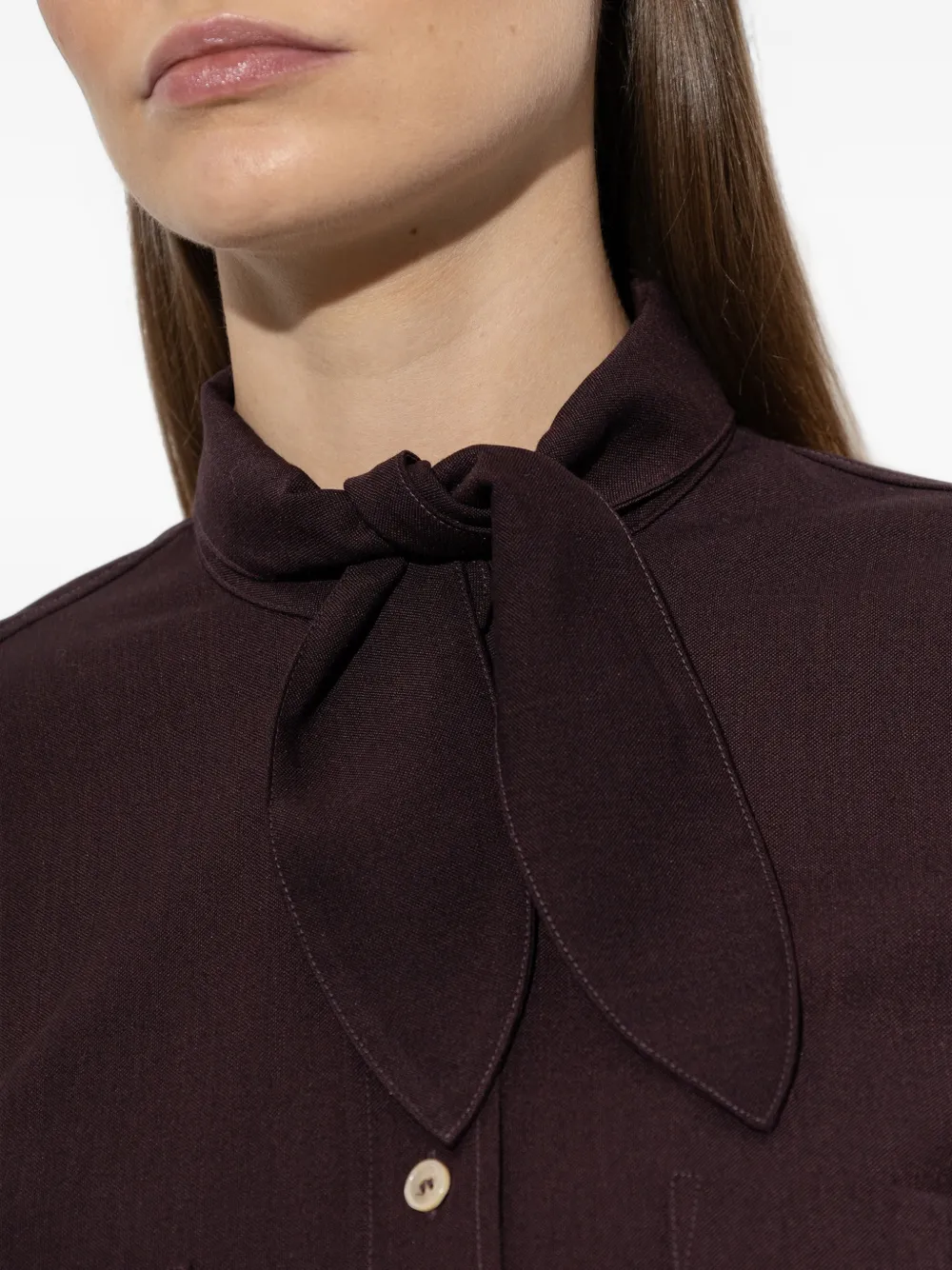 Forte Blouse met opgestikte zak en gestrikte hals Rood