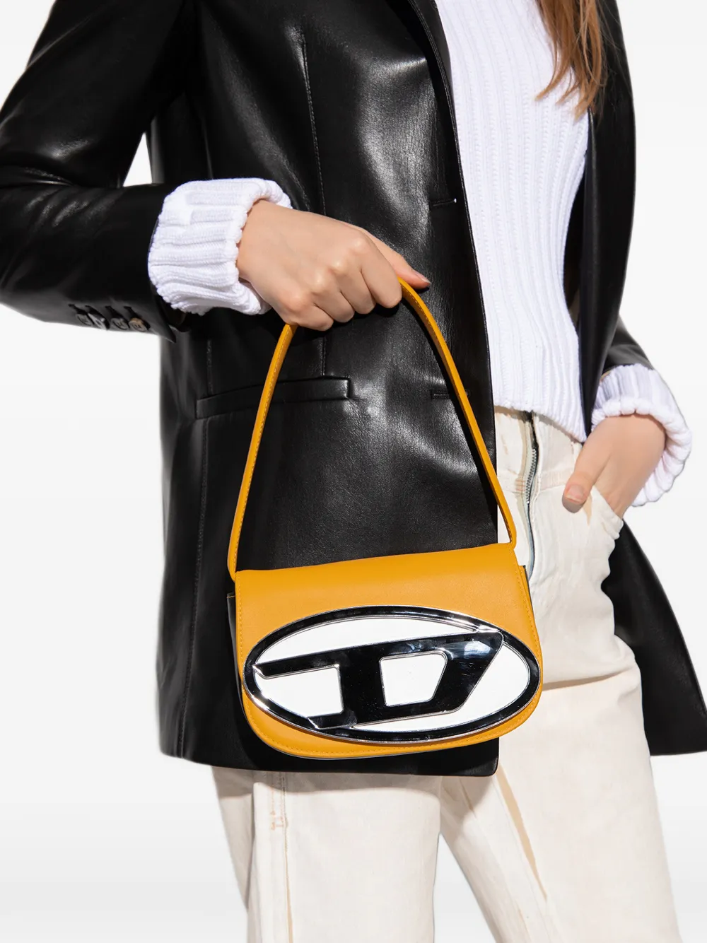 Diesel 1DR Iconic shoulder bag in nappa leather Geel