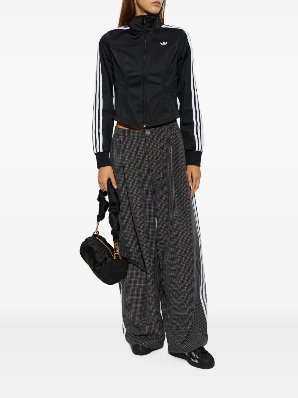 adidas check-pattern wide-leg trousers Zwart