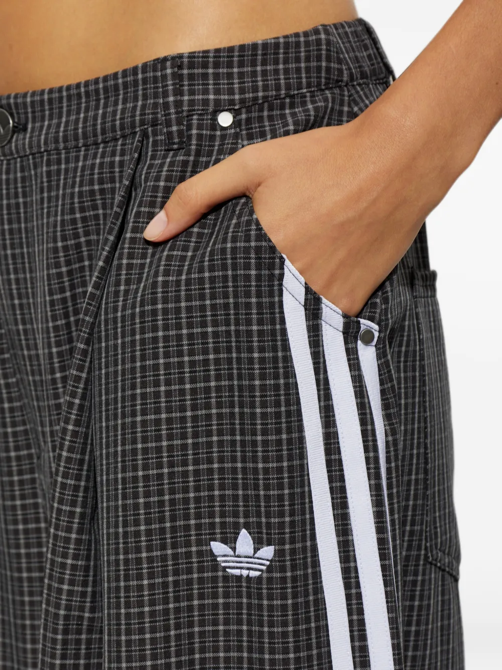 adidas check-pattern wide-leg trousers Zwart