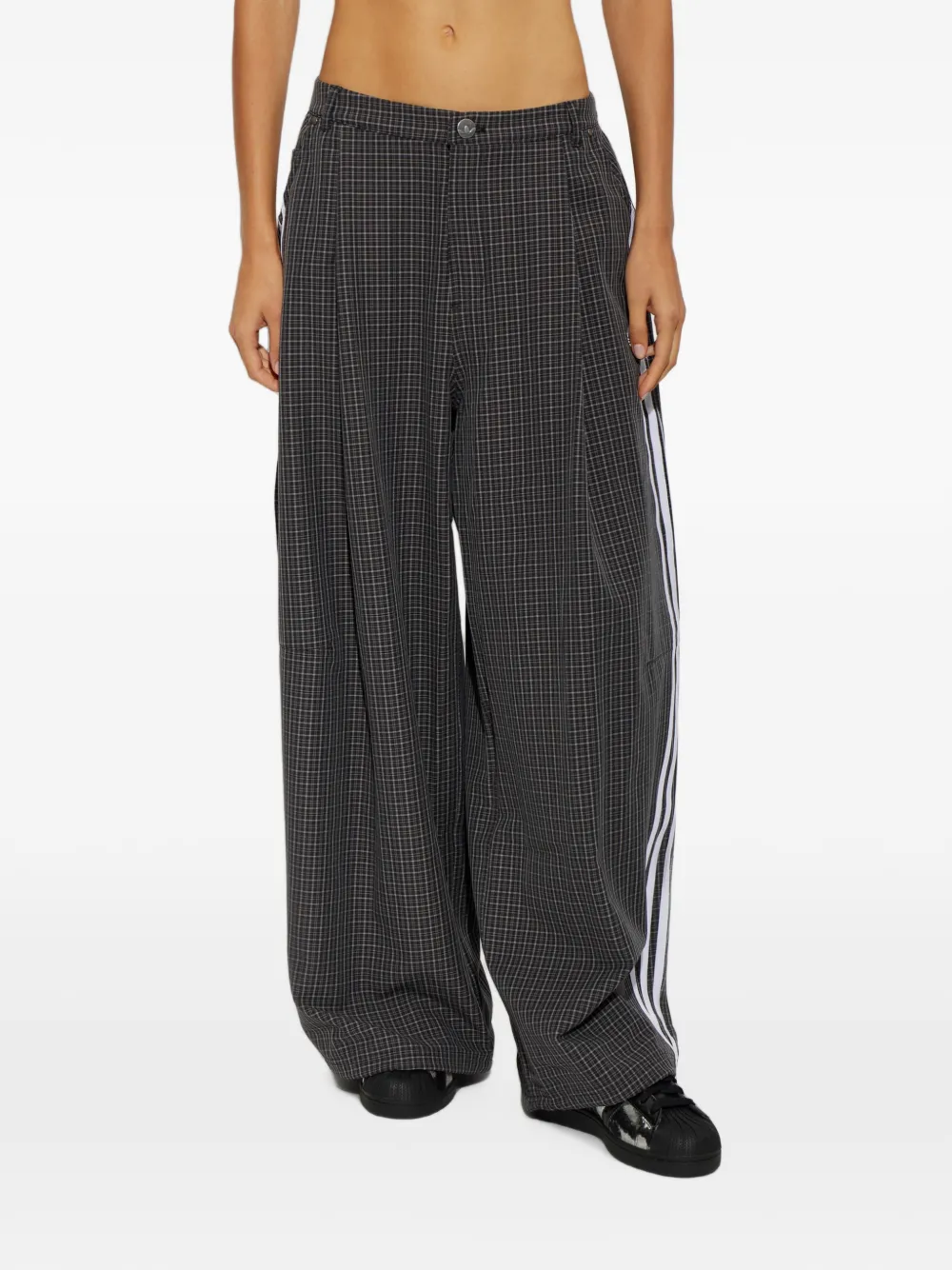 adidas check-pattern wide-leg trousers Zwart