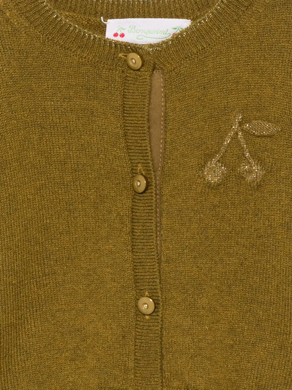Bonpoint Gebreid vest met kersenpatch Groen