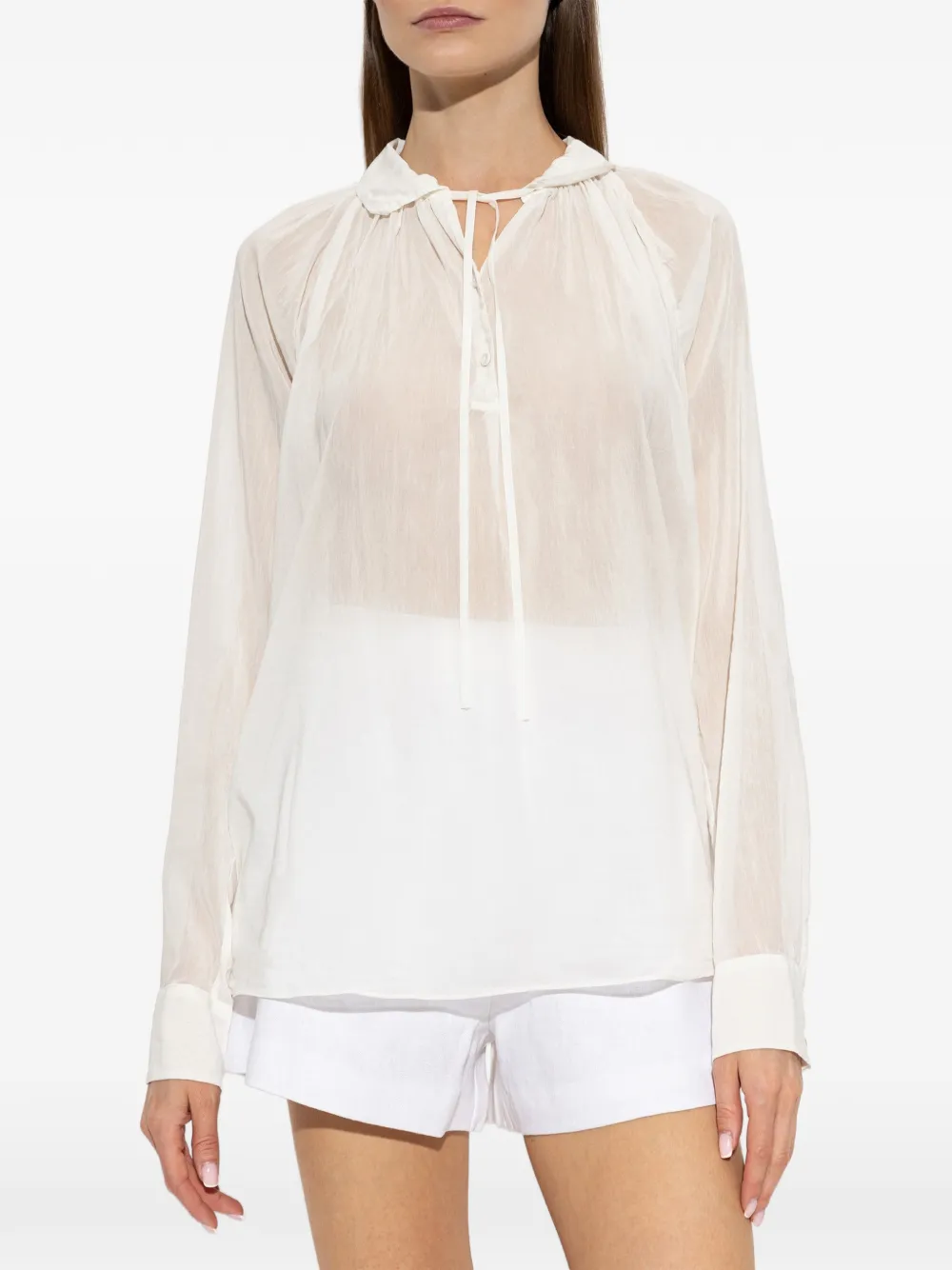 Forte Semi-doorzichtige blouse met striksluiting Wit