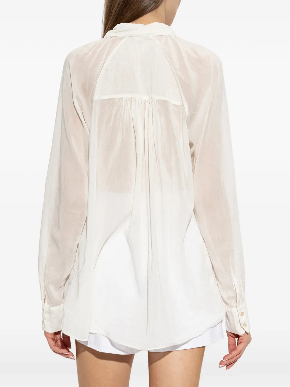 Forte Semi-doorzichtige blouse met striksluiting Wit