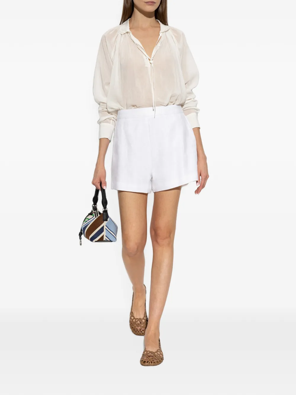 Forte Semi-doorzichtige blouse met striksluiting Wit