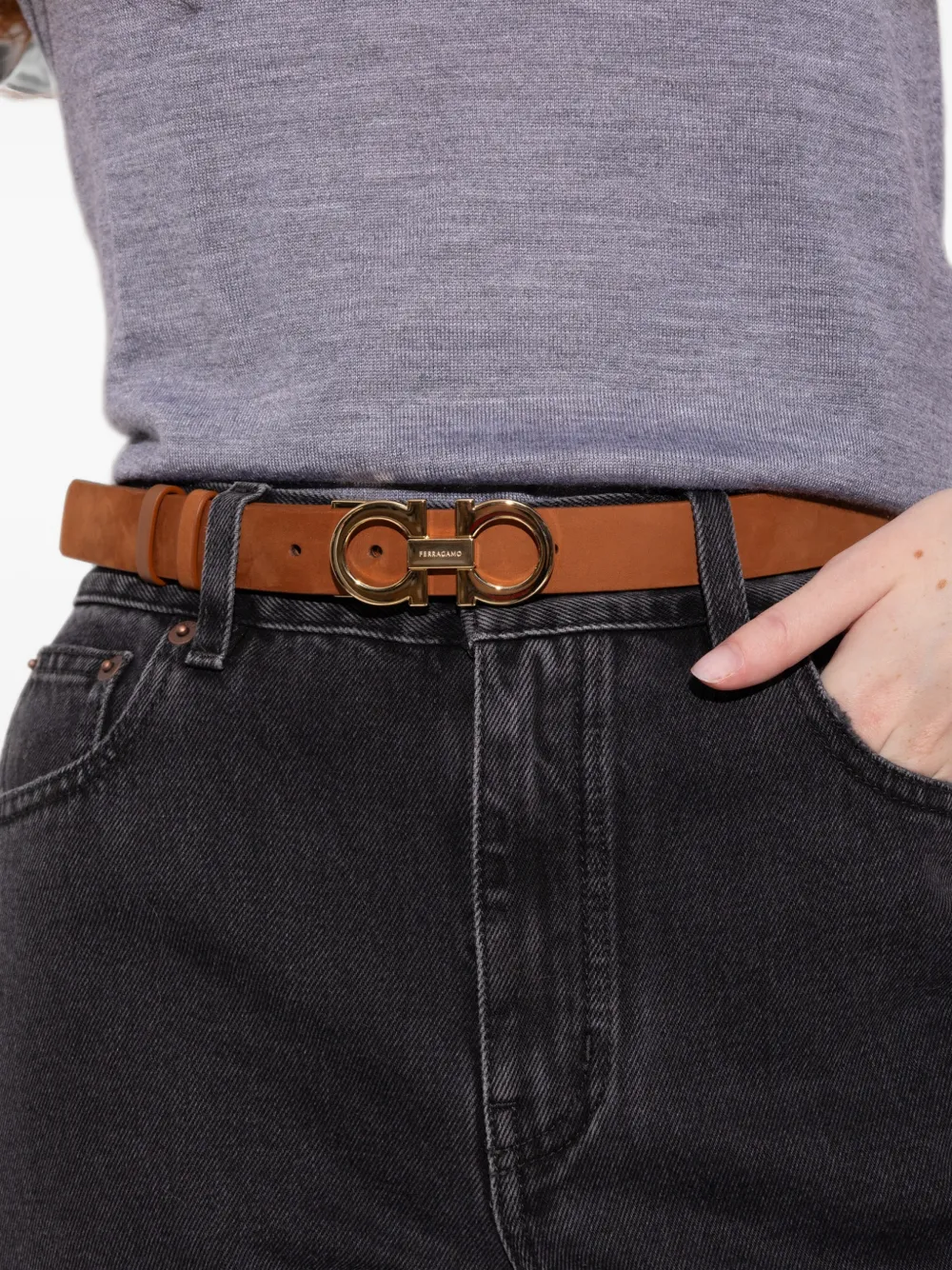 Ferragamo Verstelbare Gancini riem Bruin