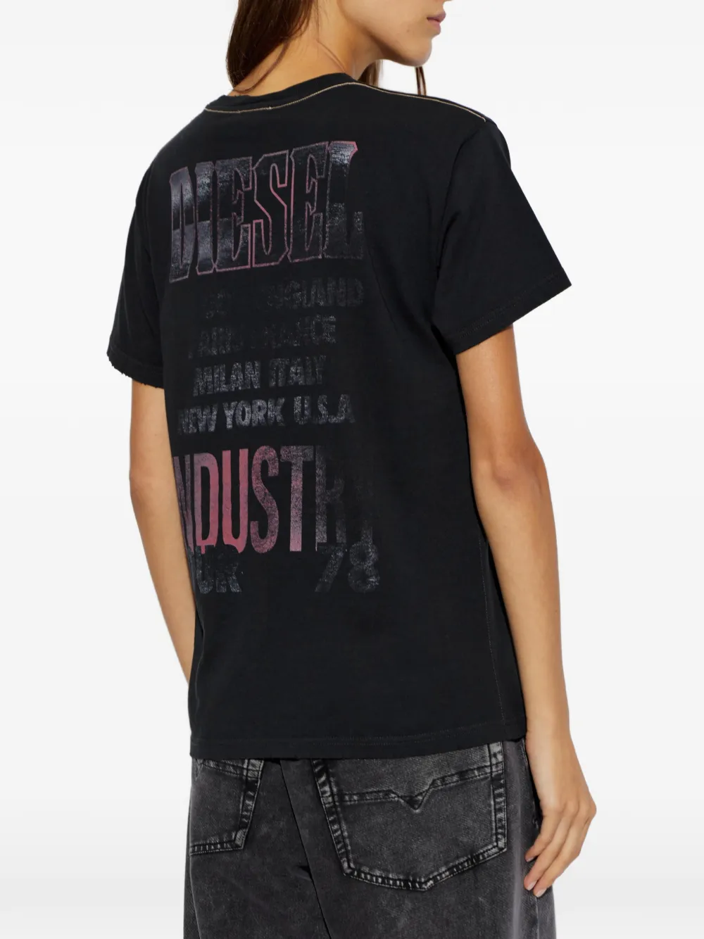 Diesel T-Marly T-shirt met grafische print en verfraaiing Zwart
