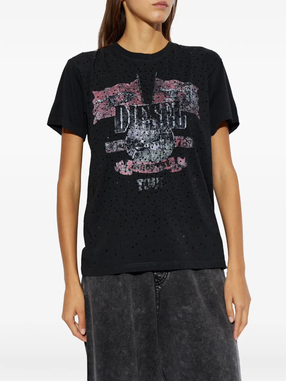 Diesel T-Marly T-shirt met grafische print en verfraaiing Zwart