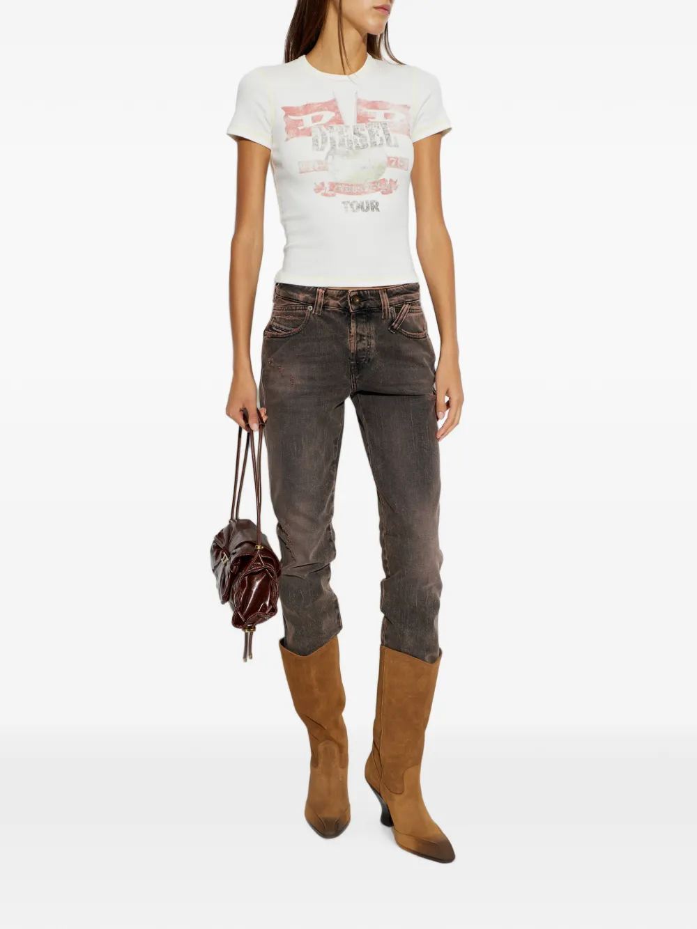 Diesel Geribbeld T-shirt met print Wit