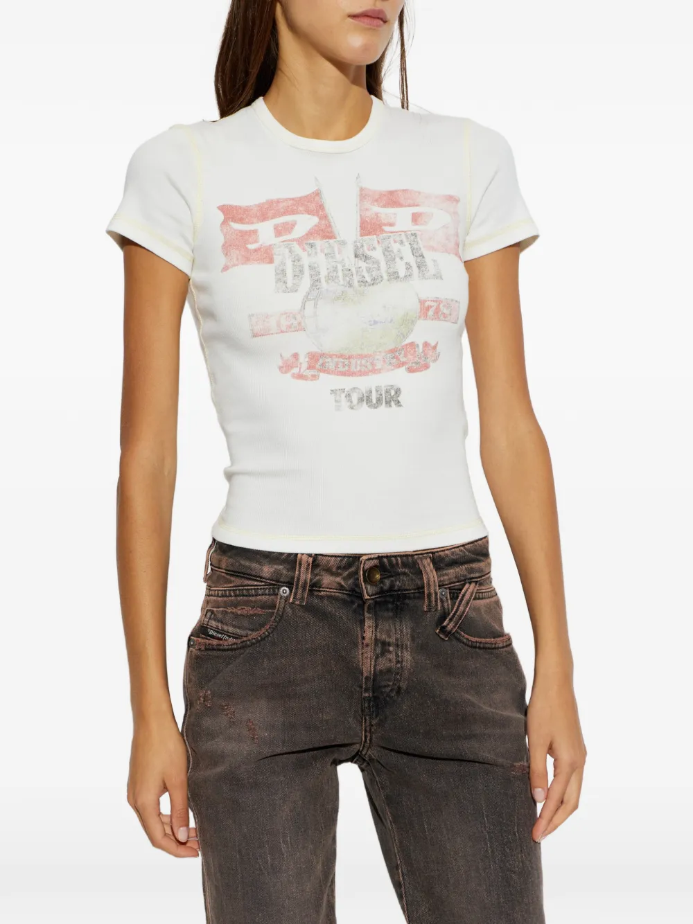 Diesel Geribbeld T-shirt met print Wit