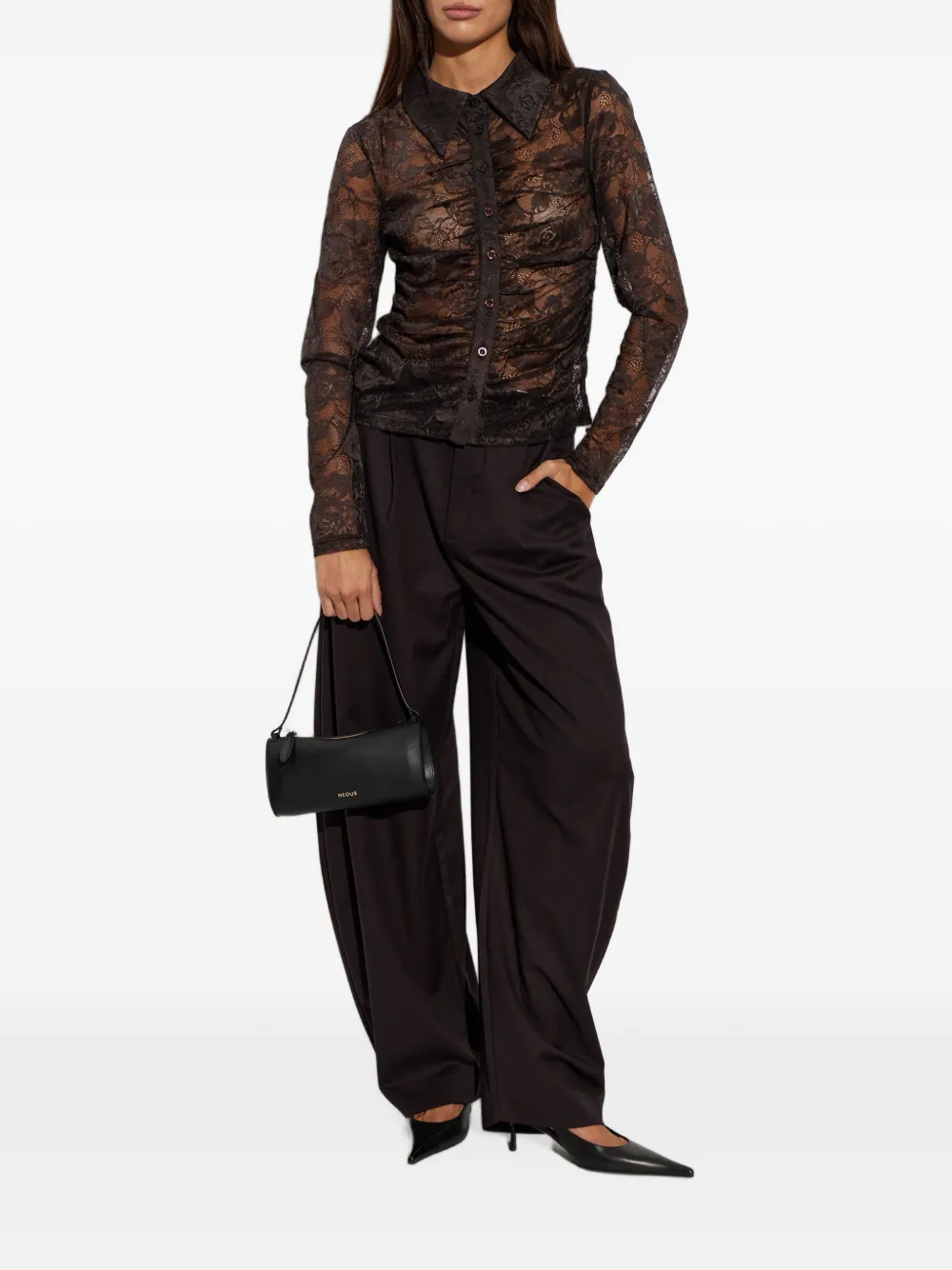 Gestuz GZleala blouse met lange mouwen en kant Zwart