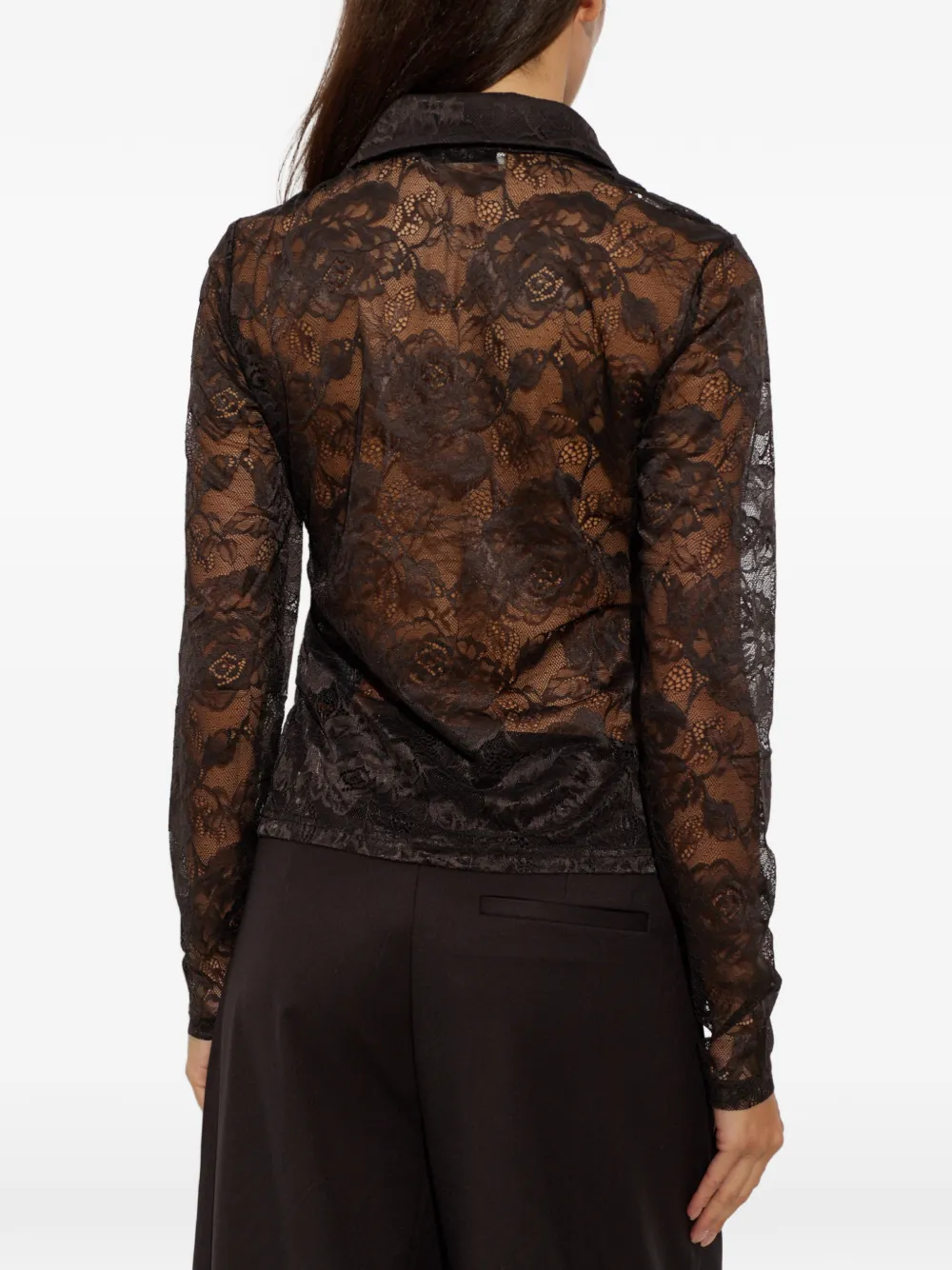 Gestuz GZleala blouse met lange mouwen en kant Zwart