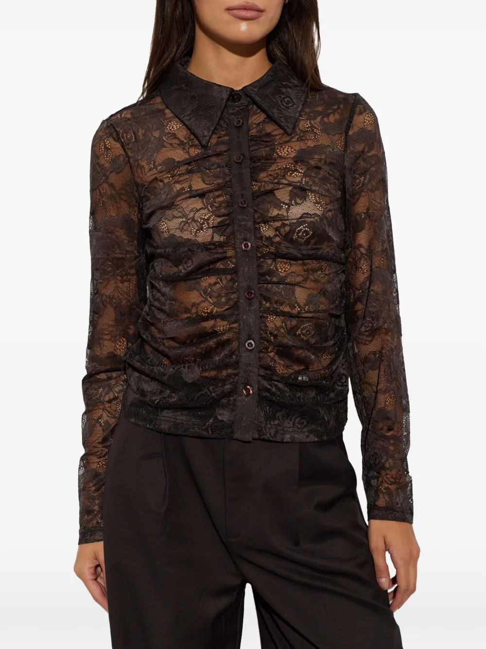Gestuz GZleala blouse met lange mouwen en kant Zwart