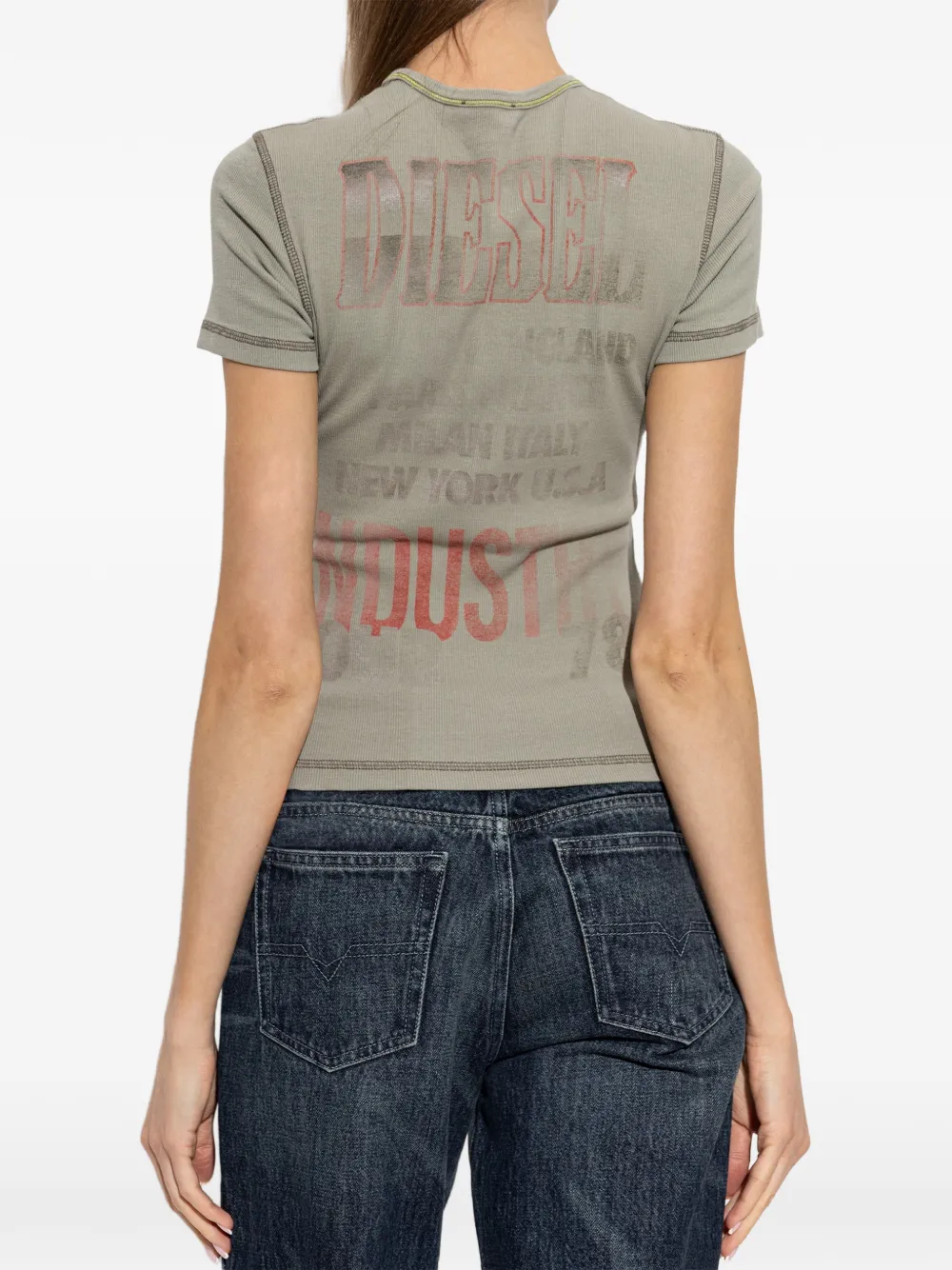 Diesel T-Marsy-Rib geribbeld T-shirt met logo-print Groen